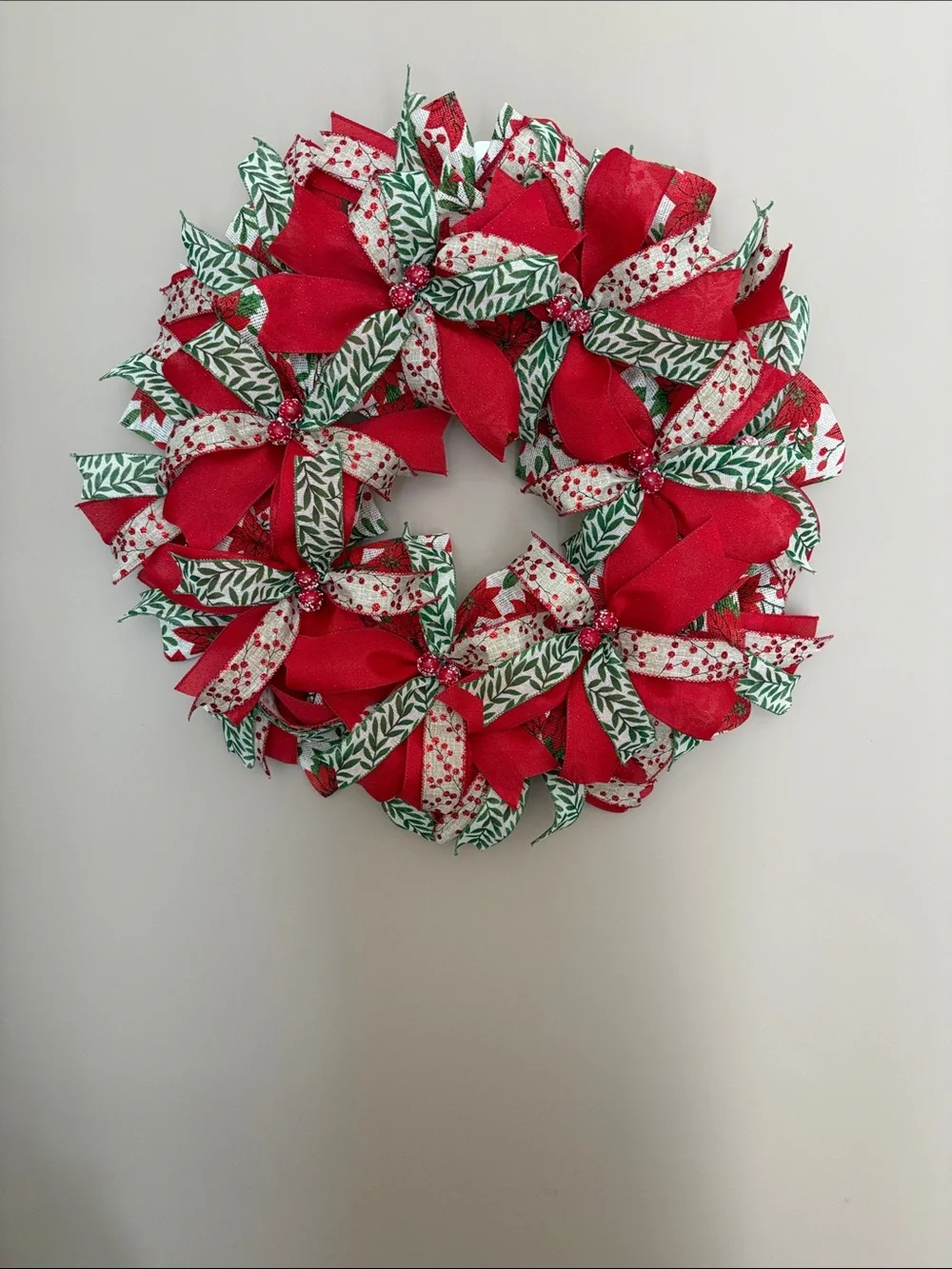 Holiday Ribbon Wreath in Red & Green